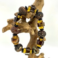 Четки окаменелая древесина и агат 12 бусин 10х15 мм 