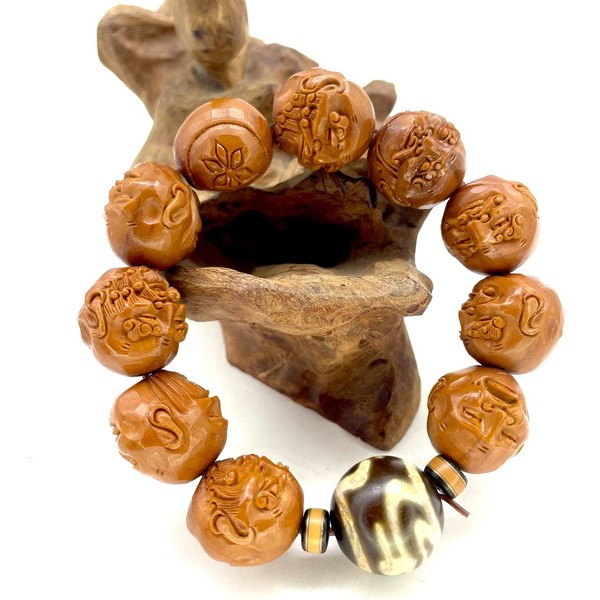 Четки семена и бусина дзи архаты 9 бусин 19 мм