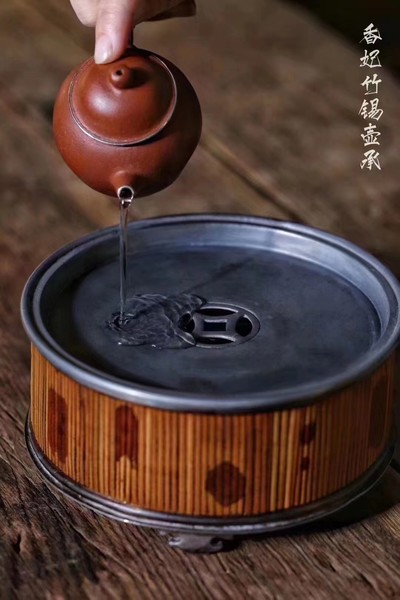 Чайный пруд металл и бамбук круглый h=7,5 см d=16 см