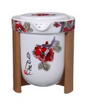 Набор фарфор+бамбук "Красные цветы Eilong": чайник + чахай + 6 чашек
