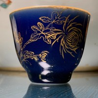 Чашка фарфор кобальт с золотом Хризантемы 60 мл
