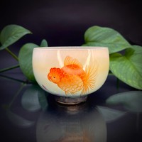 Чашка фарфор глазурь золотая рыбка 110 мл